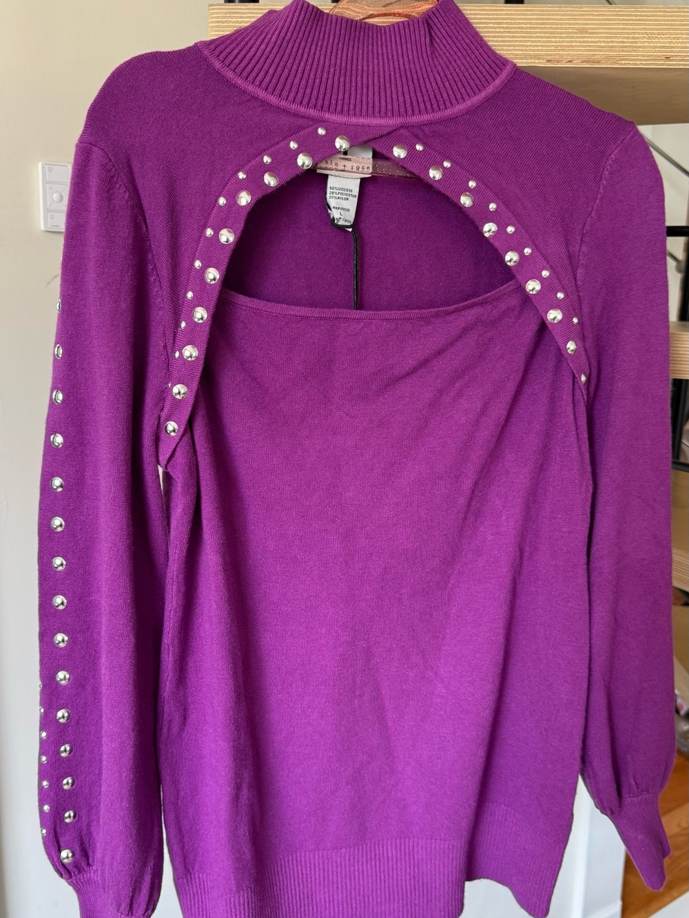 Purple Studded Cutout Sweater
